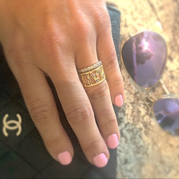 Gold Pave Rainbow Letter Ring - Picture 6 of 10